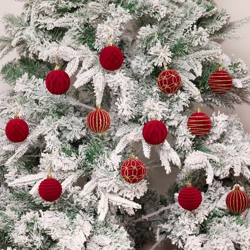 11/11/16PCS 6CM Christmas Balls Ornaments Flocking Figure Christmas Tree Party Decoration New Year Christmas Spheres Pendant