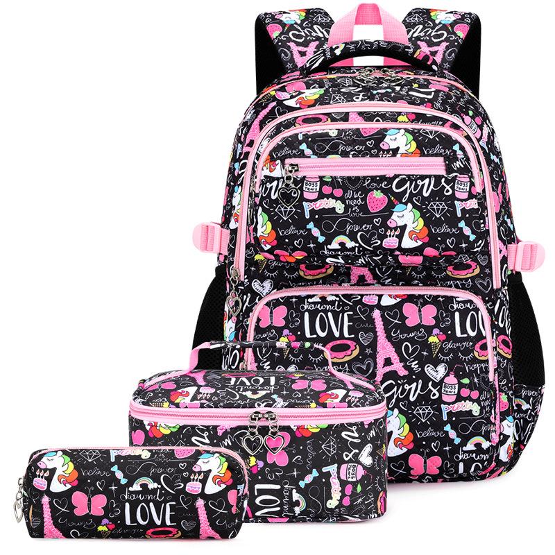 Trendigt 3-delat skolryggsäckset för flickor - Söt campusstil