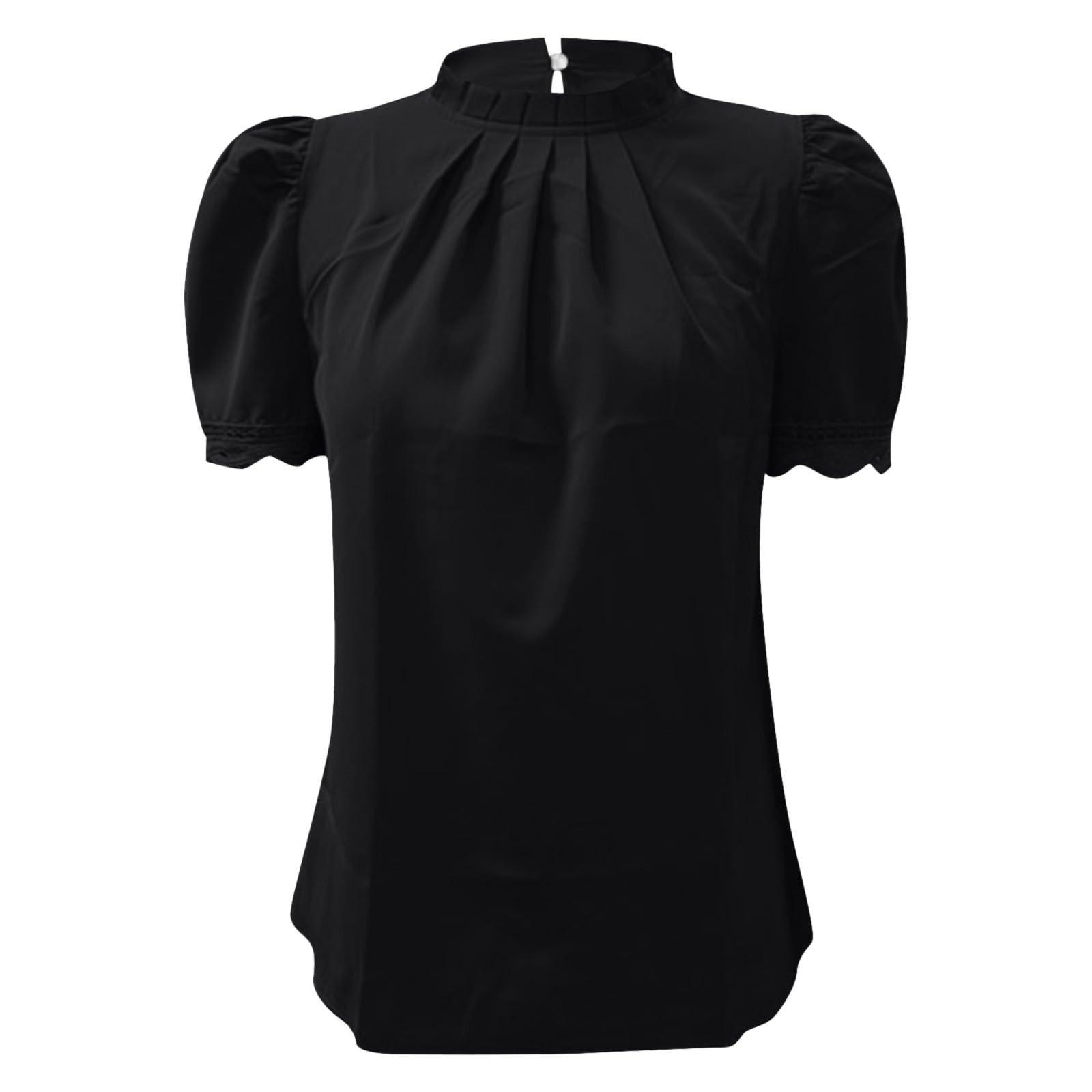 Женский летний плиссированный повседневный топ с короткими рукавами и небольшим высоким — фото 5