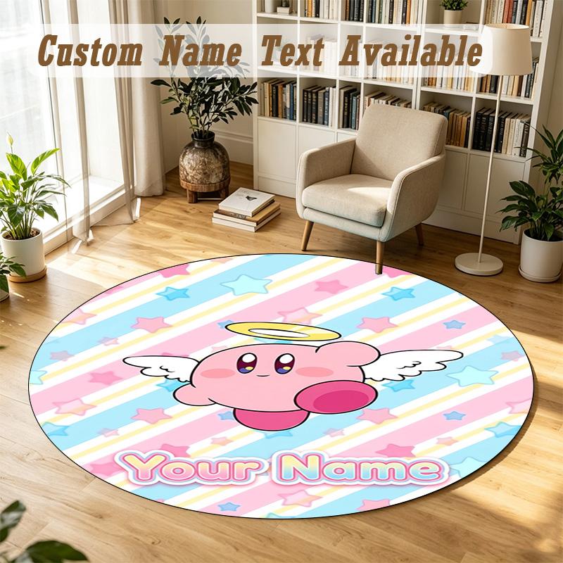 Round Rug Custom NameKirby Pattern Non Slip Carpet Home Floor Decor
