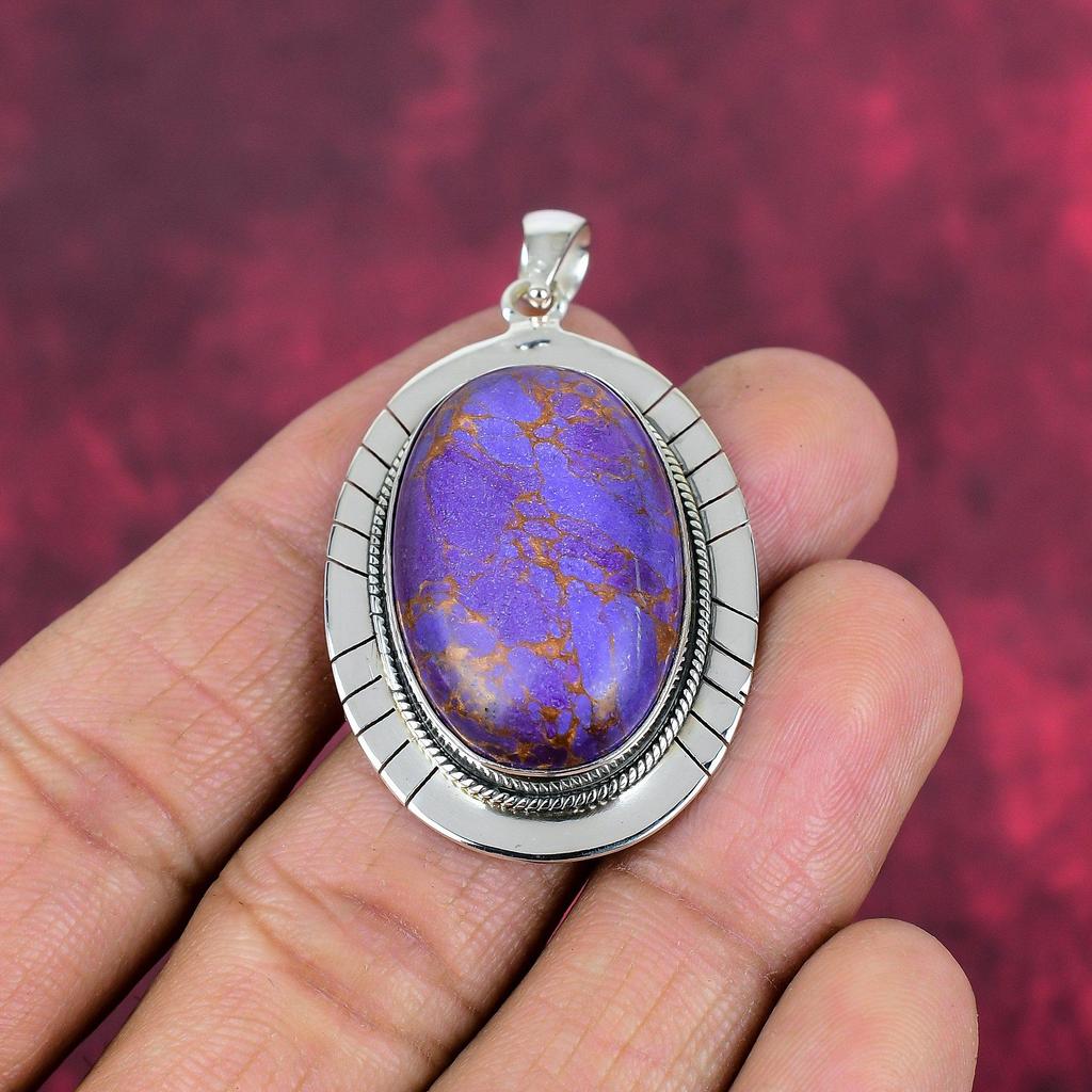 Purple Copper Turquoise Pendant, 925 Solid Sterling Silver Jewelry, Gemstone Pendant, Gift For Her Handmade Dainty Jewelry