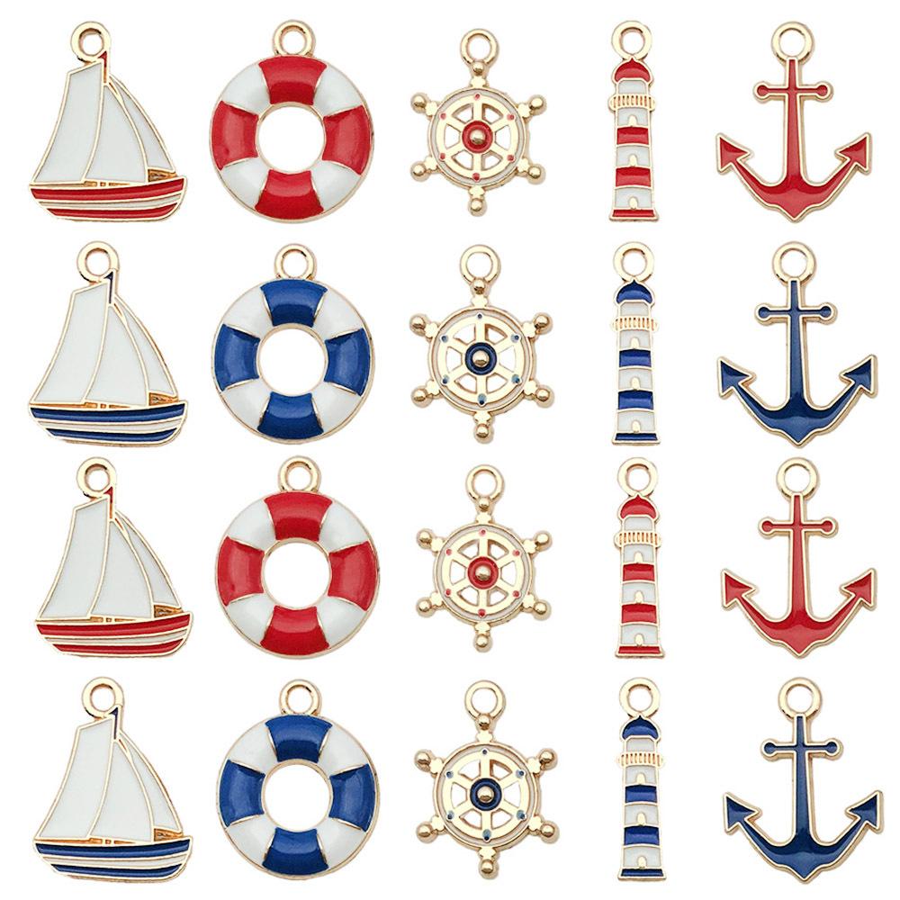 20 Pezzi Ciondoli Fai da Te Serie Nautica 10 Disegni 2 Pezzi Ciascuno Vela Boetta Ruota del Timone Faro Ancora Accessori Artigianato in Metallo