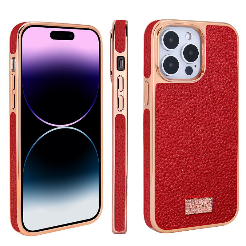 

VIETAO TPU+PC Pebble White PU Leather Mobile Phone Case For iPhone 14pro 13 12 11 XR, Plating Phone Case For iPhone 14 pro max For iPhone XR червоний