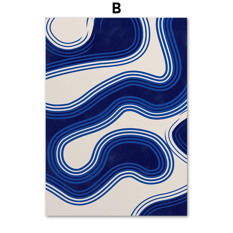 Blue Line Geometry Flower Wall Art Canvas Painting  Abstract Art Posters & Prints Hotel Bar Pictures For Living Room Home Decor