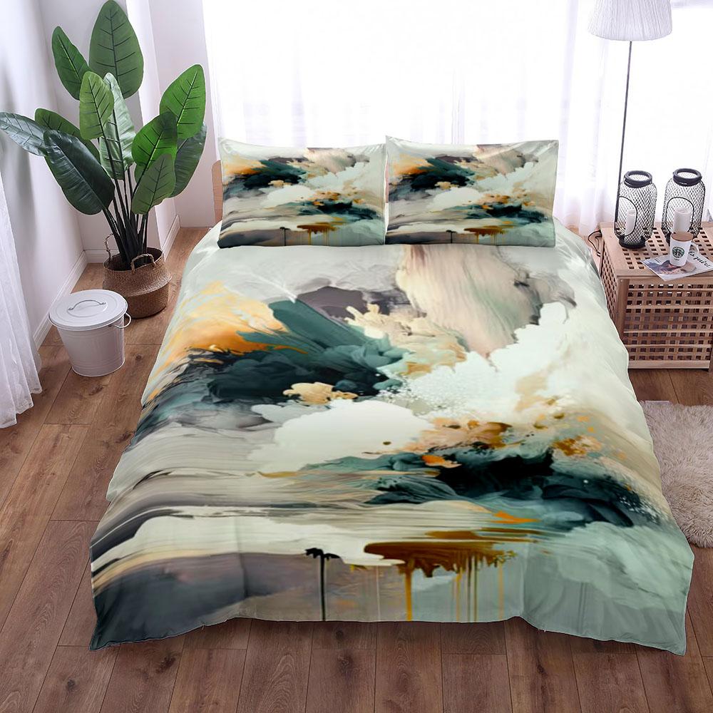 Fluid Leaves Duvet Cover Set King Queen Double Full Twin Single Size Bed Linen Set