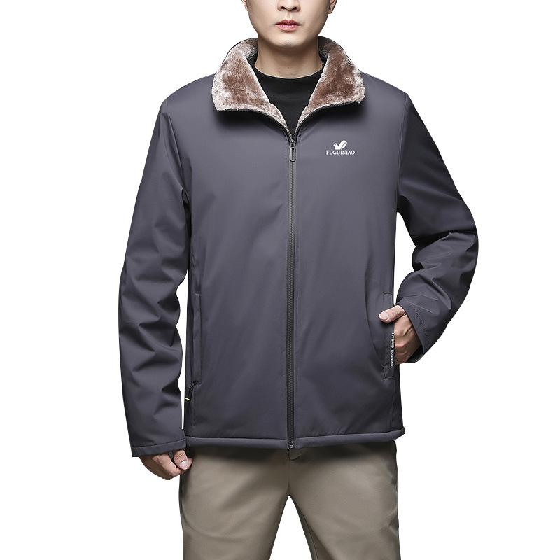 Herbst und Winter Neue Manteljacke Herren Samt Verdickter Warmer Baumwollmantel Trendy Mantel Stehkragen Businessjacke