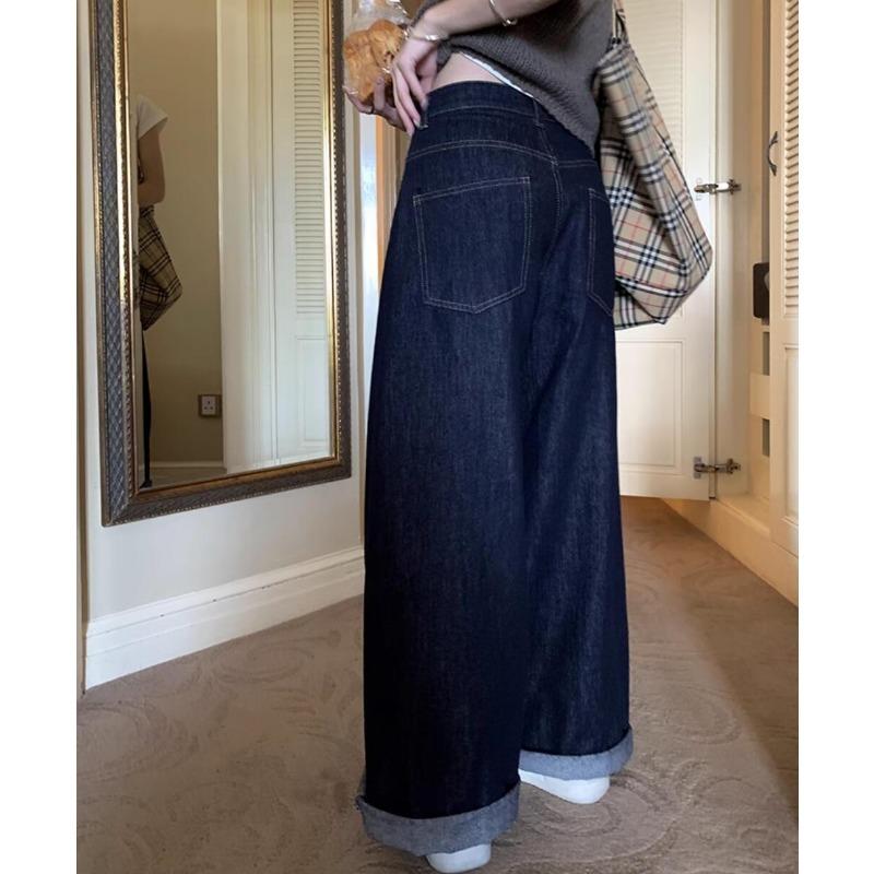 2024 Korean Fashion Loose Women Jeans New Straight Casual Mopping Denim Wide-leg Pants Elegant Woman Autumn High Waist Jeans Trousers Clothing 1740