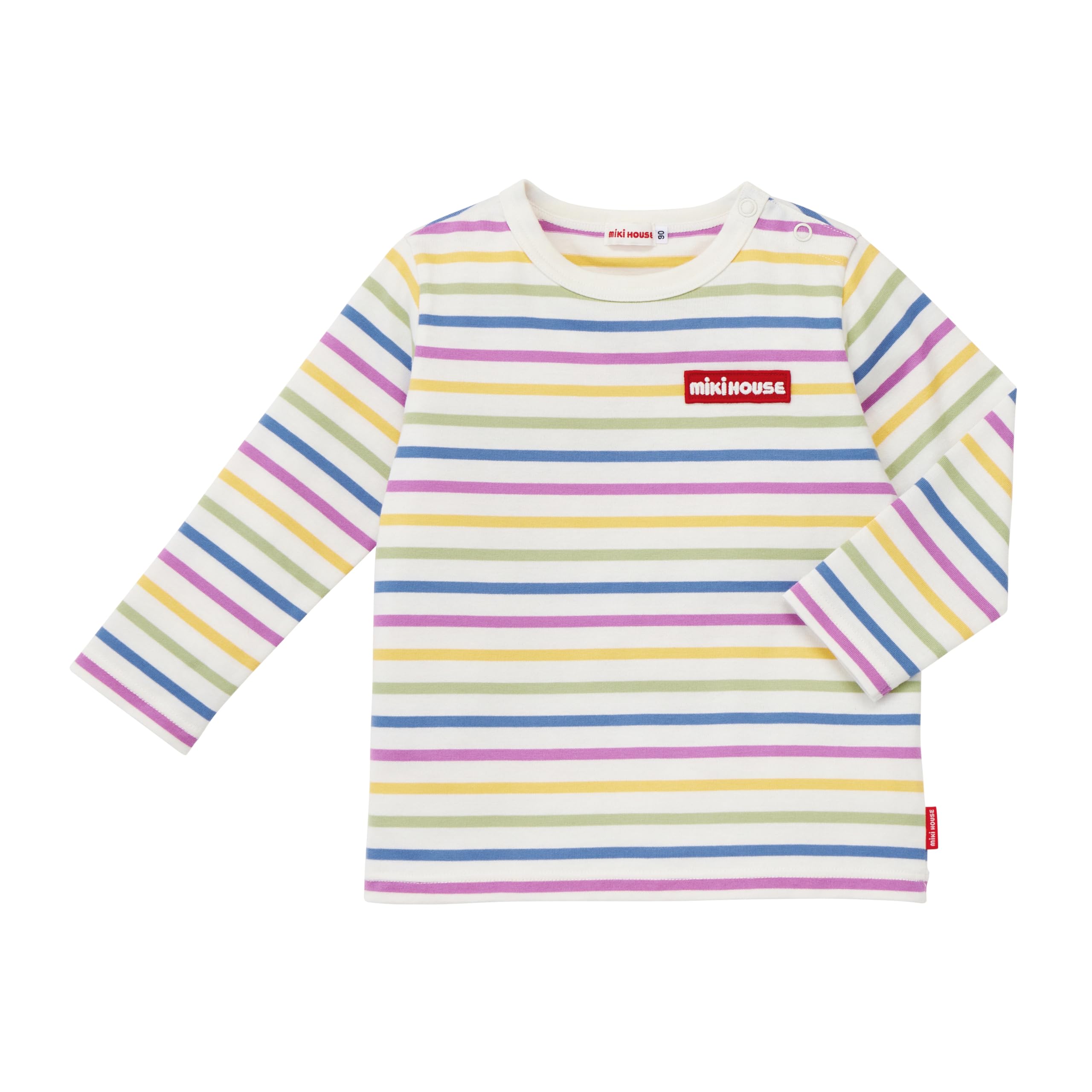 

MIKI HOUSE Long Sleeve T-Shirt with Striped Logo, Web Exclusive, for Boys and Girls, Baby, Kids, School, 10-5261-687, 120cm, Multicolor