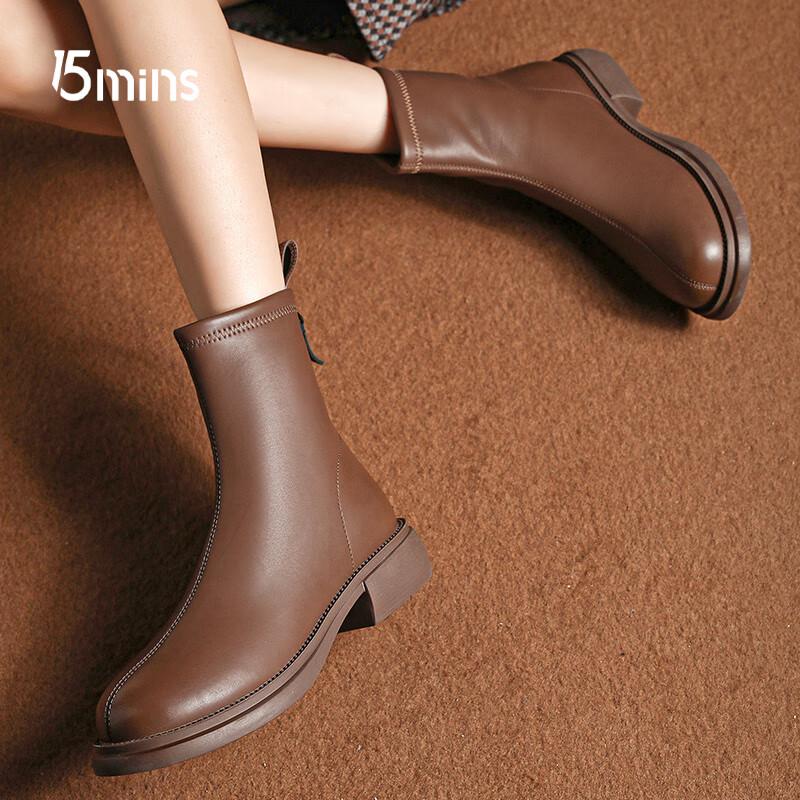15MINS Women s Plush Lined Chunky Chelsea Boots 38 коричневый