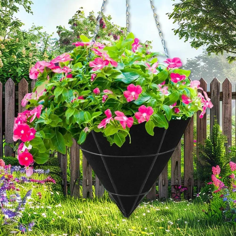 3pcs Breathable Cone Shaped Liners Reusable Eco-Friendly Felt Gardening Mats Black Planter Basket Liners Outdoor Gardening