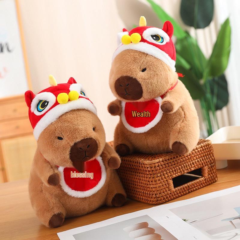 Lion-Style Capybara Plush Toy - New Year Gift for Kids with Card