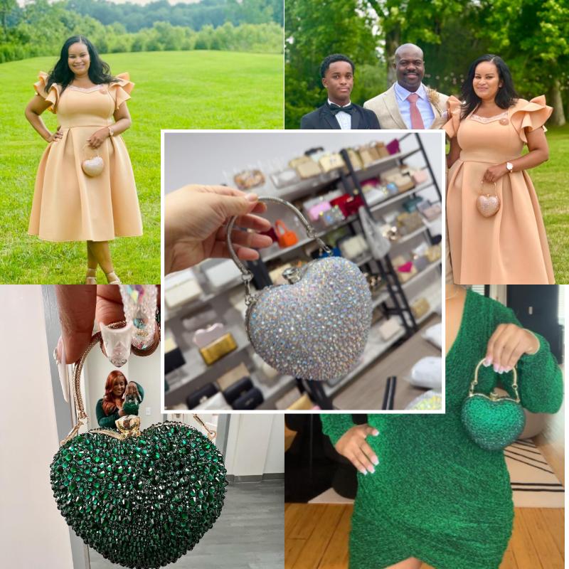 Luxury Diamond Heart Shape Clutch Evening Bag Shiny Crystal Handbag Wedding Dress Party Top-Handle Shoulder Bag Rhinestone