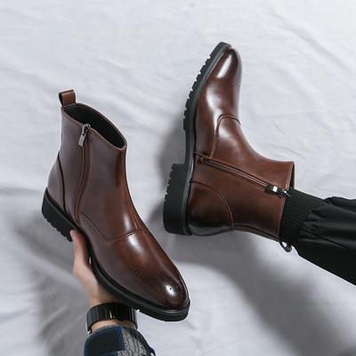 Men's Brand High Top Pointed Men's Boots Chelsea Boots Men Classic Brown/Black Fashion Business Casual Men Short Boots Ankle