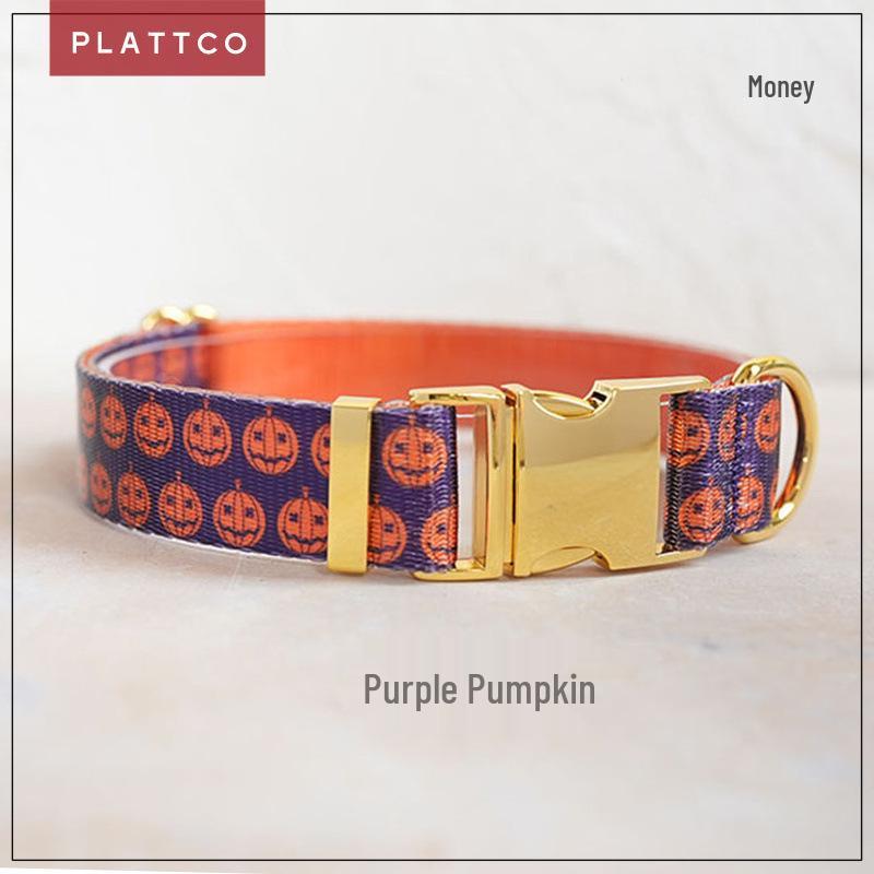 PLATTCO Purple Pumpkin Print Adjustable Nylon Pet Dog Collar - Halloween Edition PDC337 L 2.5cm (49-55cm)