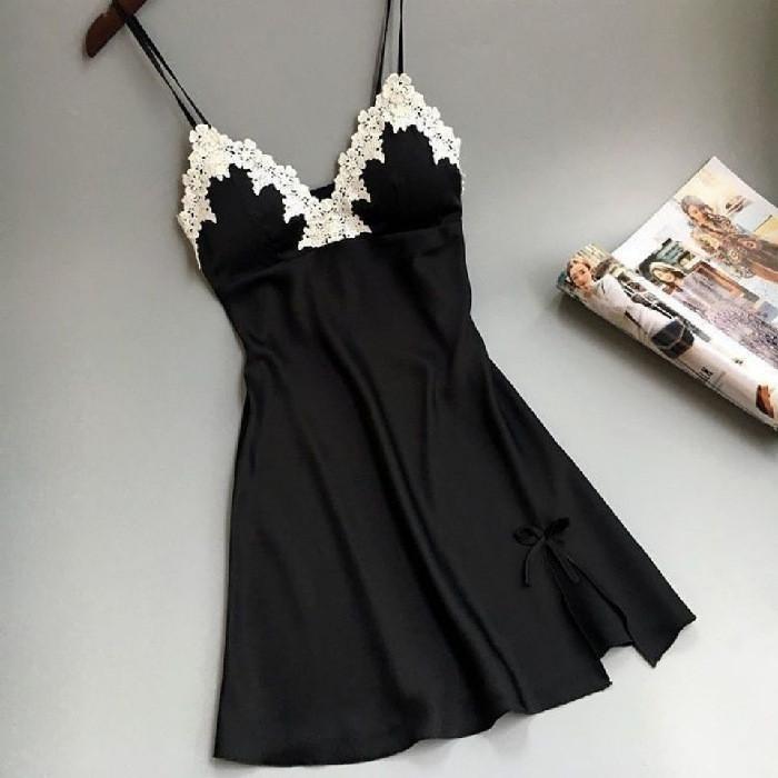 Milk Silk Lace Trim Nightwear With Low Cut And Seductive Design For Summer Sleepwear