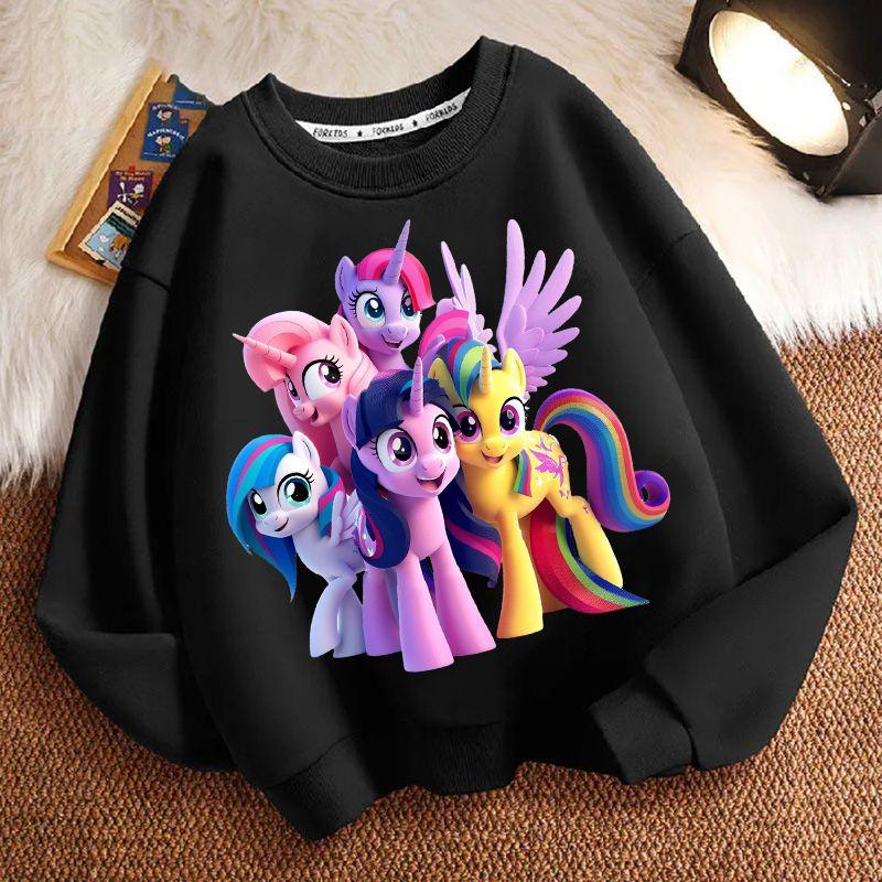 Schattige Kleine Paard Ronde Hals Hoodie voor Kinderen, Casual Top met Lange Mouwen voor Jongens en Meisjes in de Lente en Herfst