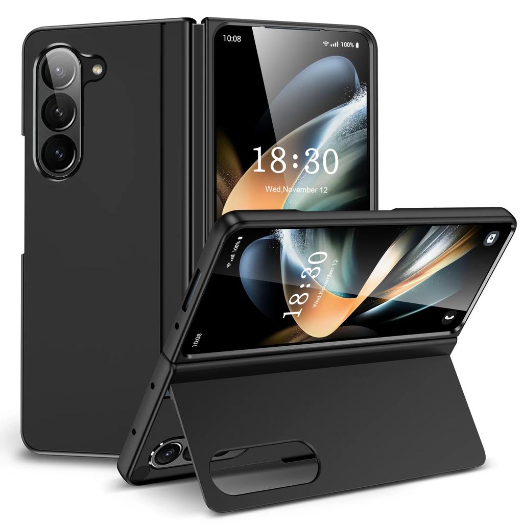 Pure Color Skin Feel Phone Case For Samsung Galaxy Z Fold 7 6 5 4 3 Hard PC Stand Anti-Fall Shockproof Full Protect Cover