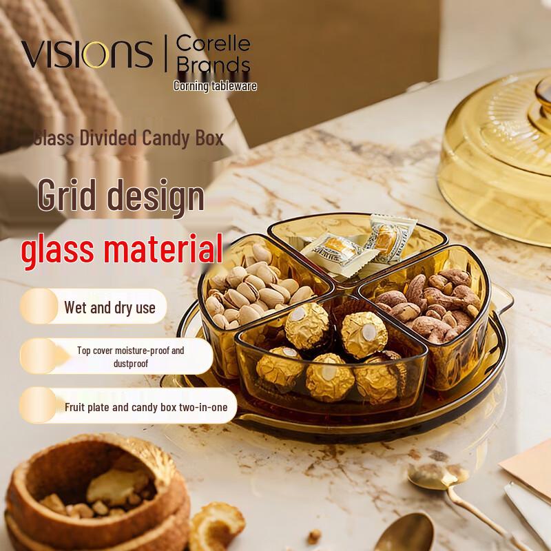 Corning VISIONS Glass Divided Snack & Nut Platter with Lid