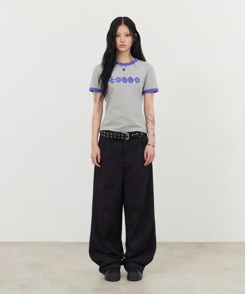 Tonilolenseu [W] Symbol Logo Applique Ringer T-Shirt Melange Grey