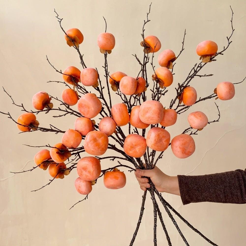 Handmade Simulation Persimmon Fruit Realistic Artificial Fruits Branches  Home Decor