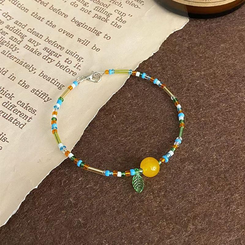 Orange Beaded Bracelet For Women Girls Summer Charm Beaded Adjustable Bracelet Friendship Jewelry