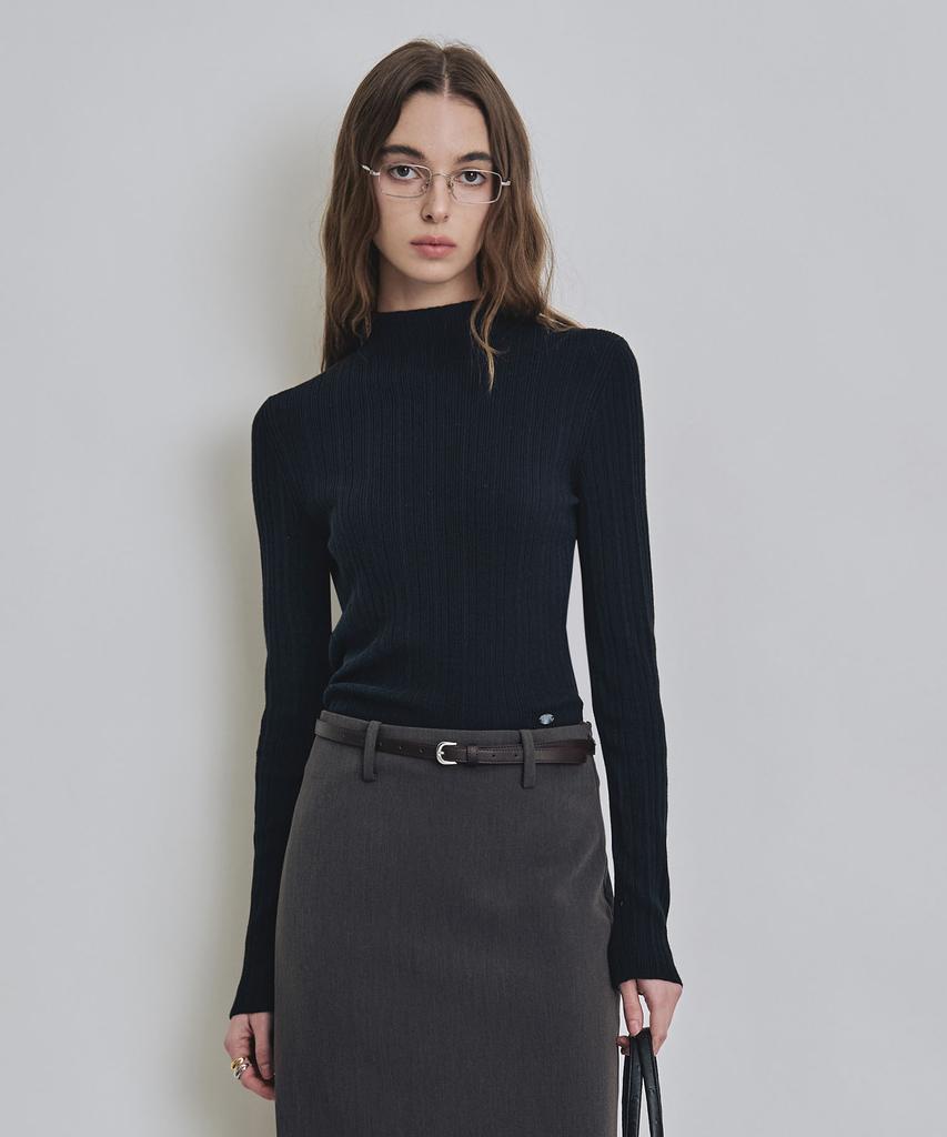 Keoseuteomeokeullagumeon [Italy] Slim Mock Neck Ribbed Knit 5 Color Cowkt009