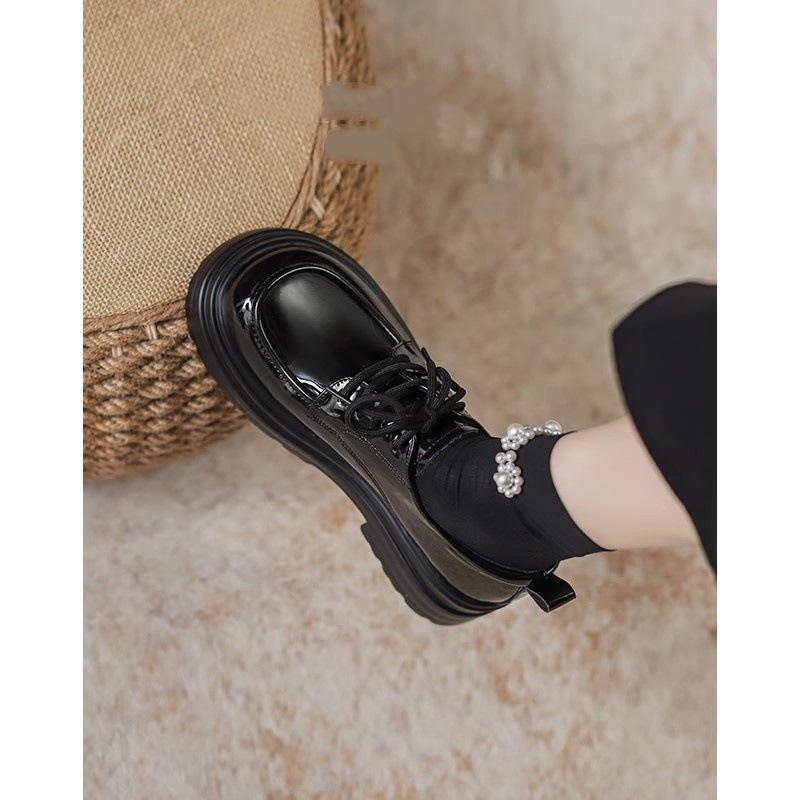 Black small leather shoes women's British style 2025 summer new leather versatile comfortable soft-soled single shoes platform loafers