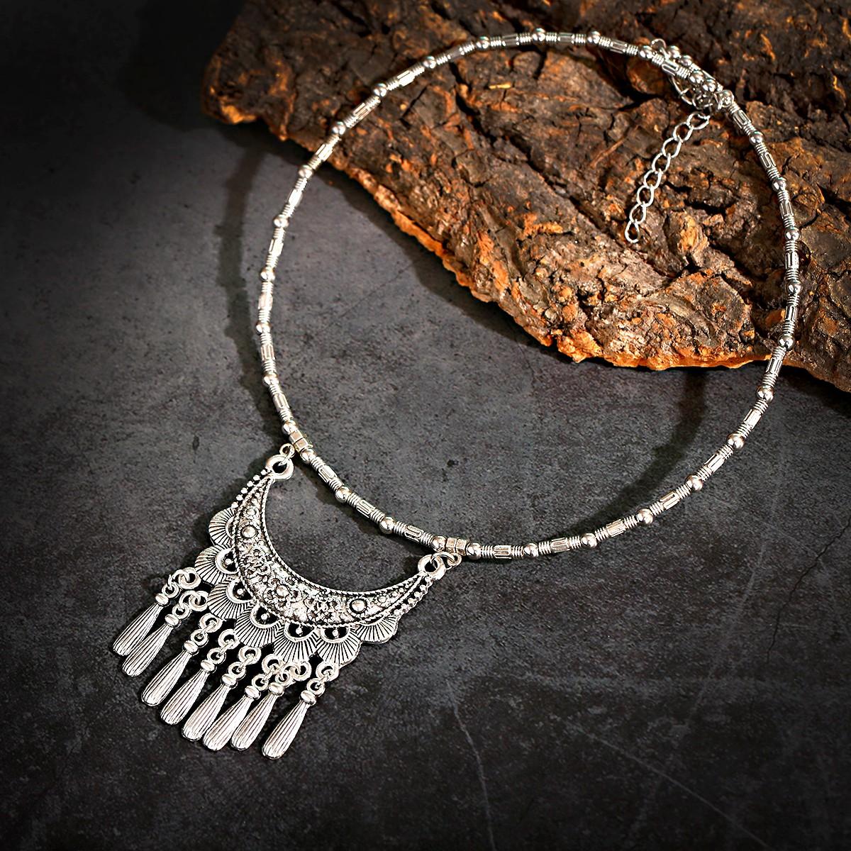 

Богемское Винтажное Этническое Ожерелье с Листом, Красным Камнем и Кисточкой для Женщин, Цыганское Серебристого Цвета, Ожерелье на Длинной Цепочке для Девочек, Тибетский Циркон