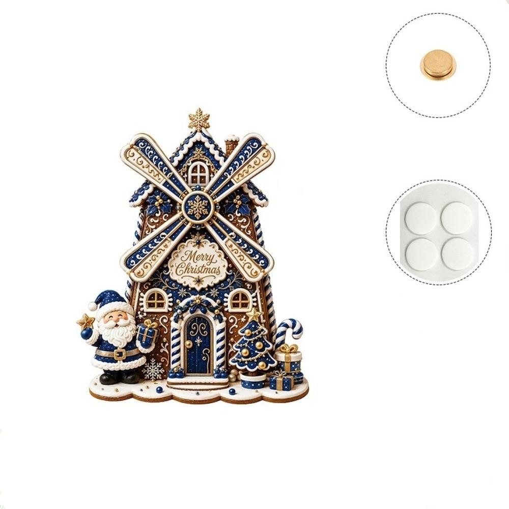 Wooden Santa Claus Magnetic Sticker Creative Windmill Castle Refrigerator Magnet Xmas Gift
