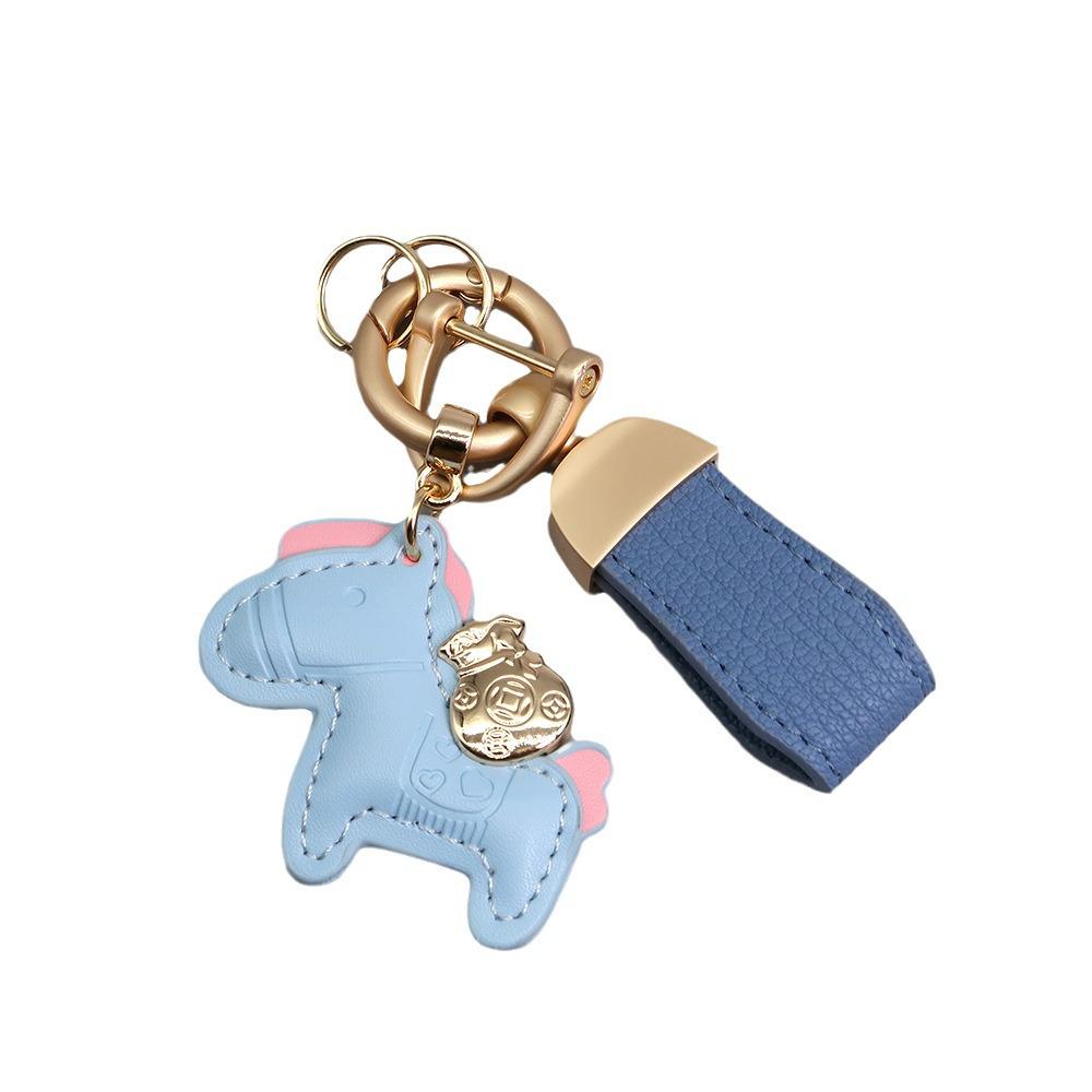 Kleiner Schaf- & Pferdeleder-Schlüsselanhänger mit Perlenanhänger - Gold