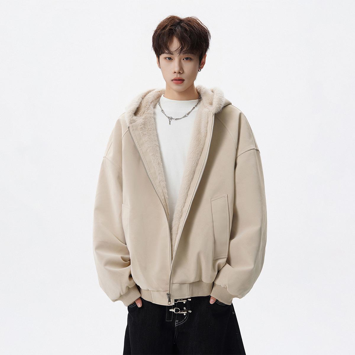 Men s Autumn/Winter American Style Eagle Fur Collar Cotton Jacket, Deconstructed Hooded Coat Large