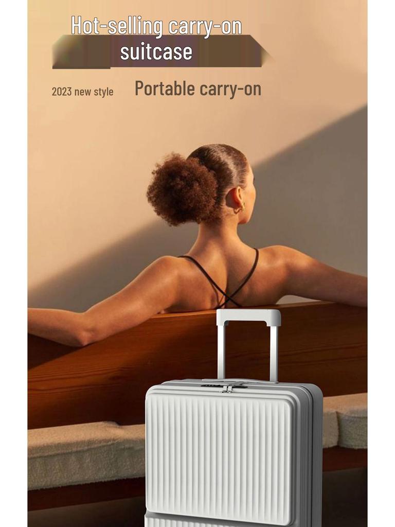 18" Silent Aluminum Frame Leather Carry-On Suitcase with Front Opening and Combo Lock for Men & Women.