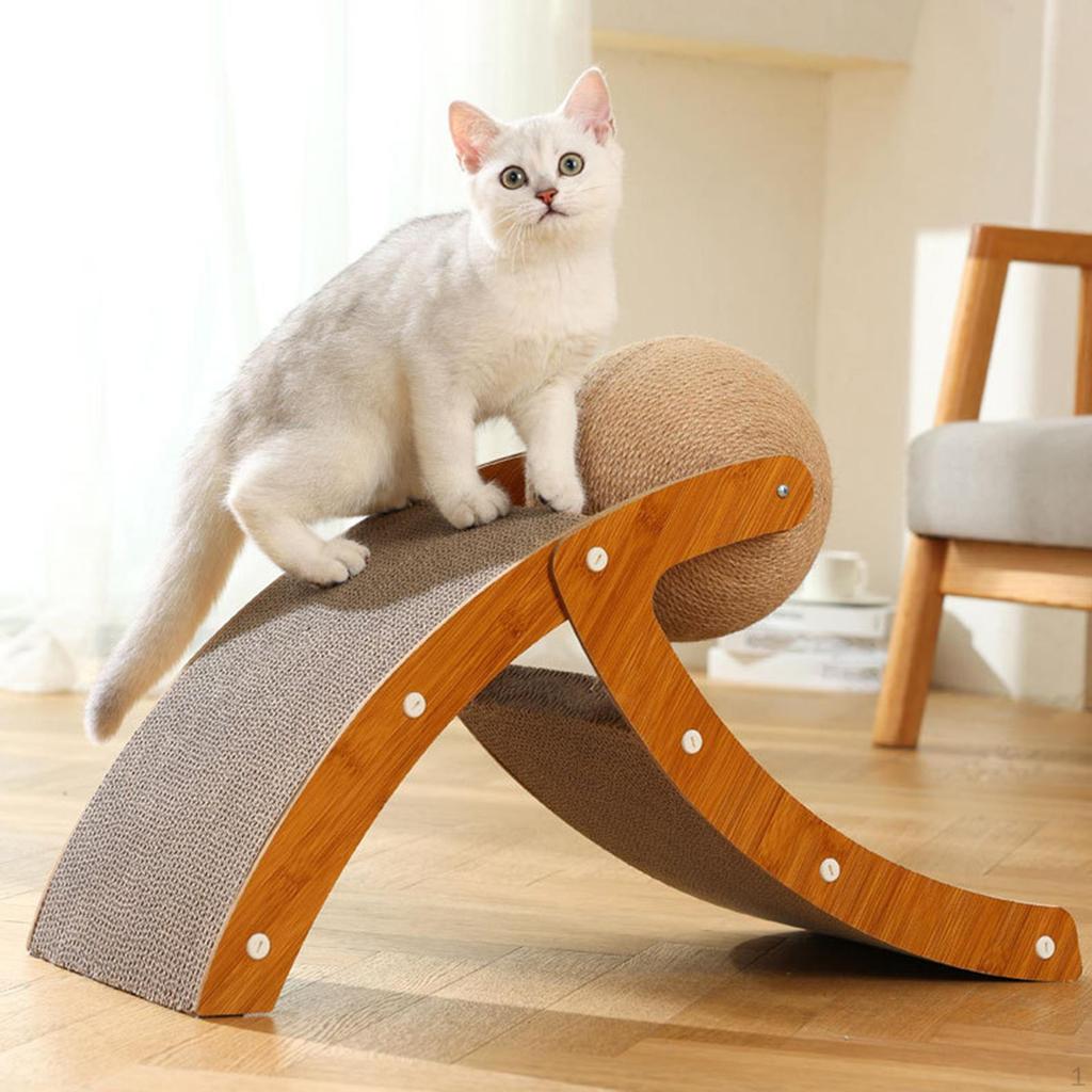 Cardboard Lounge Bed, Cat Scratcher with Ball Toy, Furniture Protector, Inclined Scratching Board