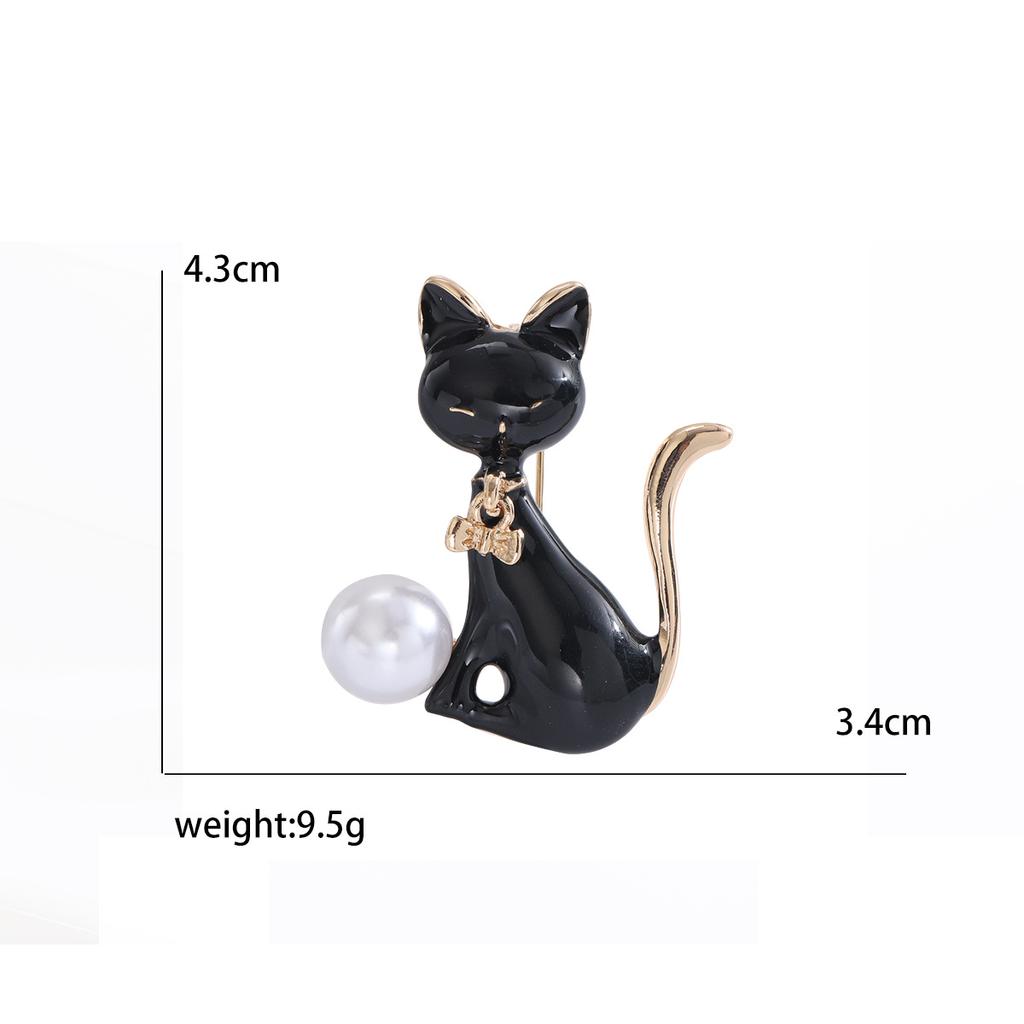 Kreative Mode Persönlichkeit Perle Emaille Tropfen Kätzchen Brosche, Vielseitige Tier Brosche