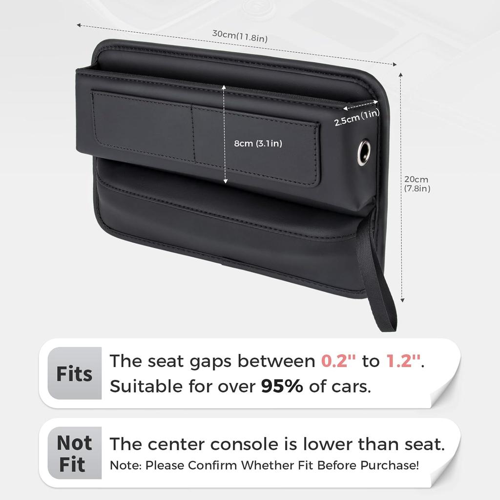 Car Seat Gap Filler Organizer Car Storage Organizer Car Accessories For Women/Men Interior Premium Leather Keeps Phone/Keys/Wallets (Black, 1 Pack)