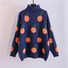 Autumn and Winter New Casual Loose Orange Pattern Turtleneck Long-sleeved Knitted Pullover Sweater Women