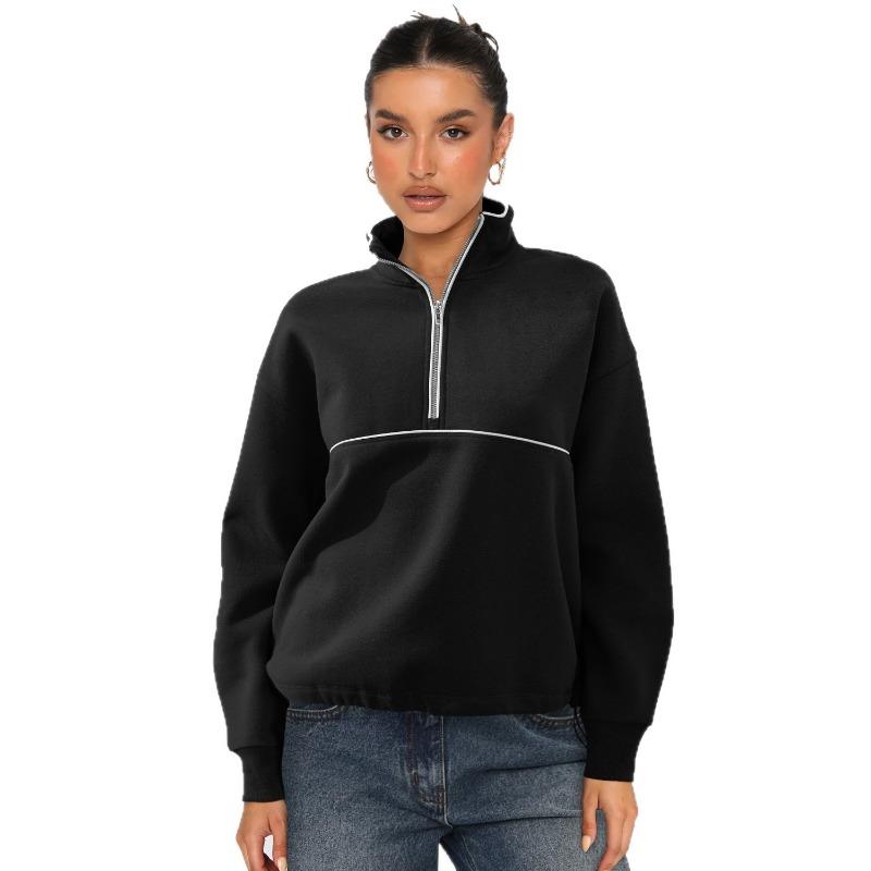 Damen S Halber Reißverschluss Langarm Sweatshirt Kontrastfarbe Lässiges Oberteil