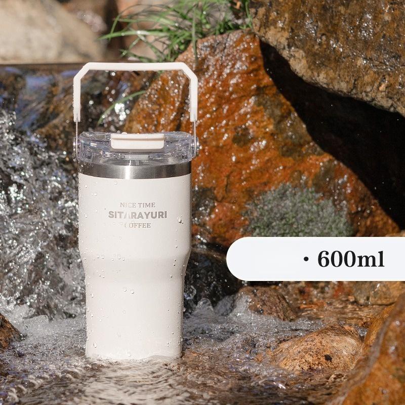 JUSTINLAU 600/900ML Handheld Vacuum Flask Stainless Steel Dual-Drinking Themos Cup with Straw Leak-proof Outdoor Sports Bottles 600ML