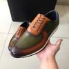 Mens Big Size 5-15 Casual Shoes Genuine Leather Hand Painted Oxford Lace-Up Sneakers Brown/Green Street Style