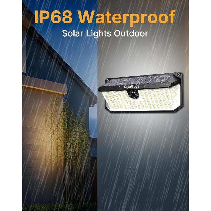 466LED 4000Lm Solar Lights Outdoor Waterproof for Security, 270° Angle & 3 Lighting Modes Motion Sensor Outdoor Lights IP68 Solar Light for Fence