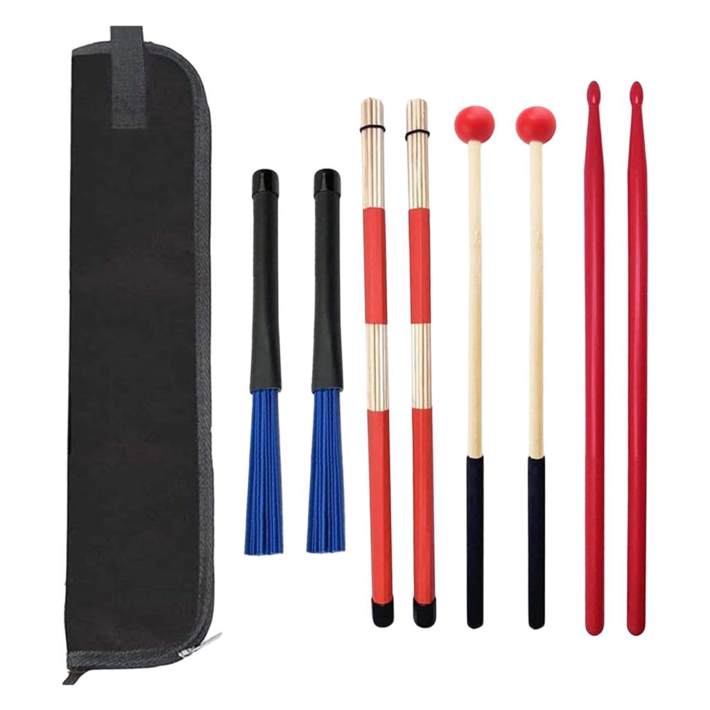 5 PCS/Set Drumstick Case Instrument Bag Handheld Drumstick Storage with Cleaning Brushes for Acoustic Drummer Drums Folk Songs