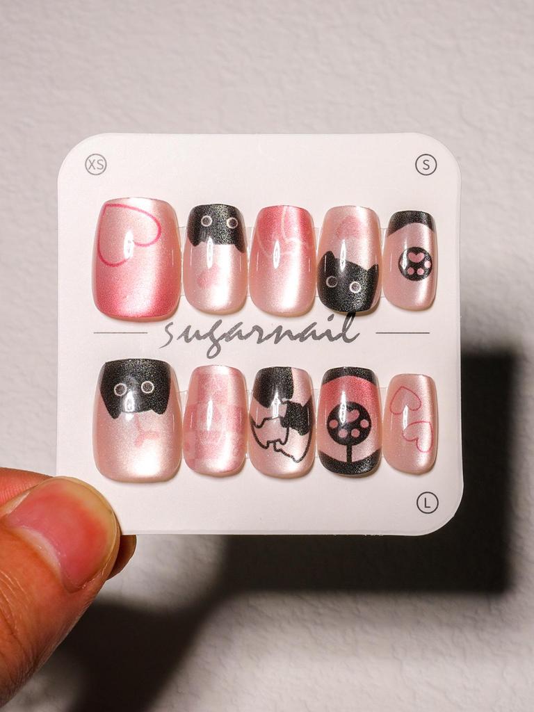 Butterfly & Cat Eye Wearable Nail Kit - Cute Short Manicure Pieces