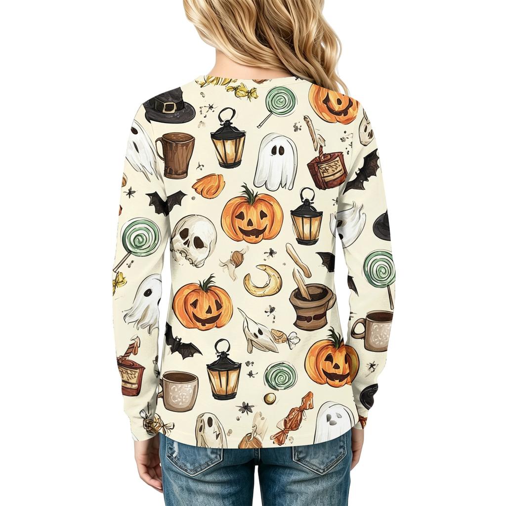 Children's Halloween Print Long Sleeve Neck T-Shirt for Boys Girls