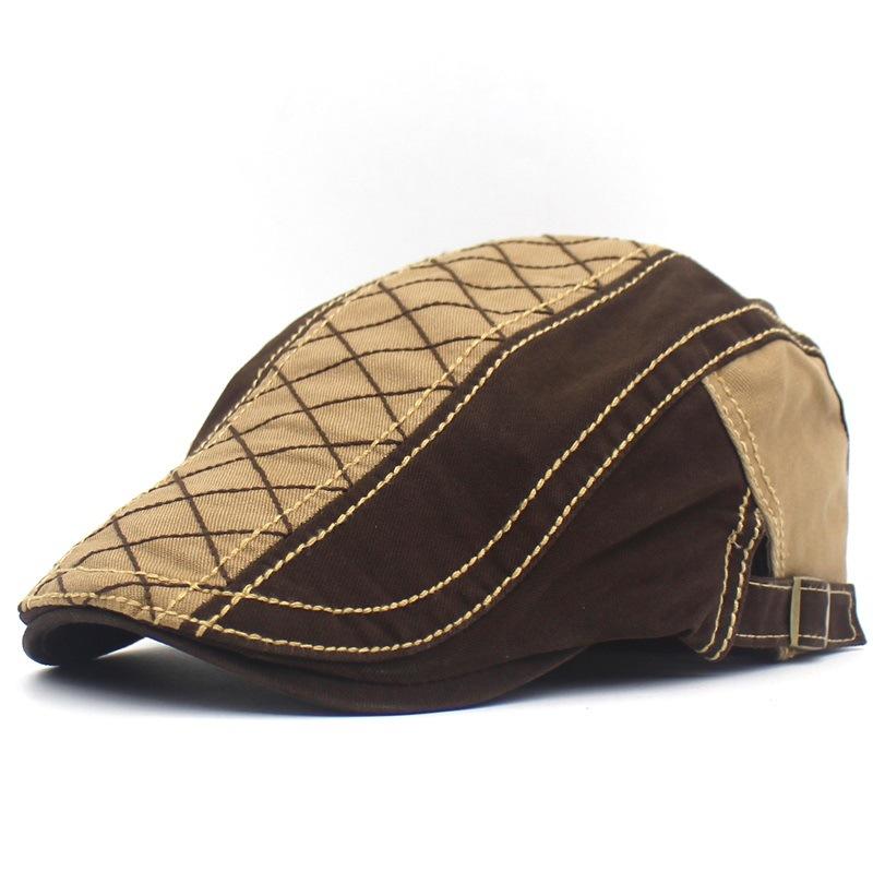

Хлопковый мужской берет с вышивкой, клетчатая кепка с утиным языком, кепка в стиле ретро с загнутыми полями, кепка с вышивкой, шляпа старика хаки