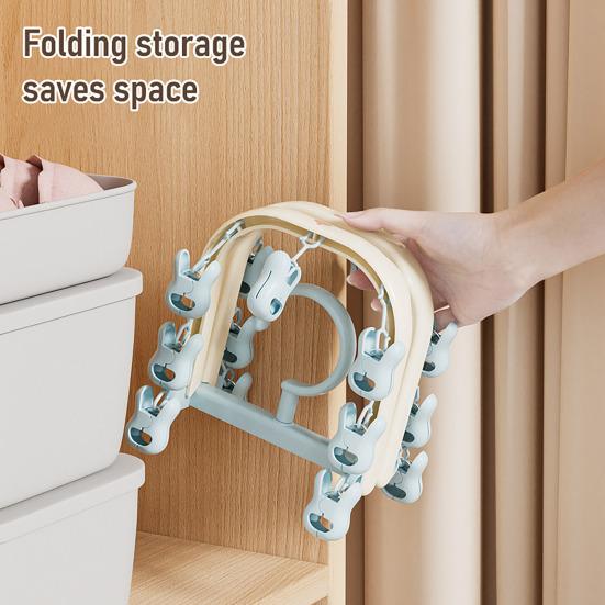 Socks Drying Rack with 14 Clips Foldable Hanging Rack Clothes Drying Rack with 360-Degree Rotatable Hook for Drying Socks Underwear Baby Clothes