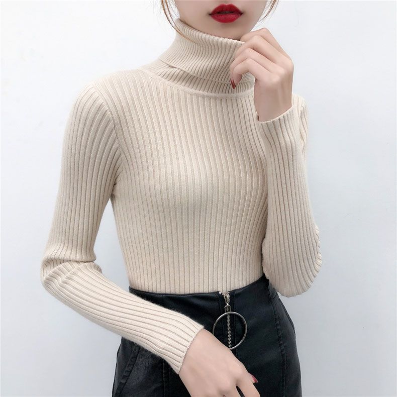 

Autumn Winter New Fashion High Collar Long Sleeve Solid Sweaters Women s Clothing Korean Loose Pullovers All-match Knitting Tops S абрикосовый