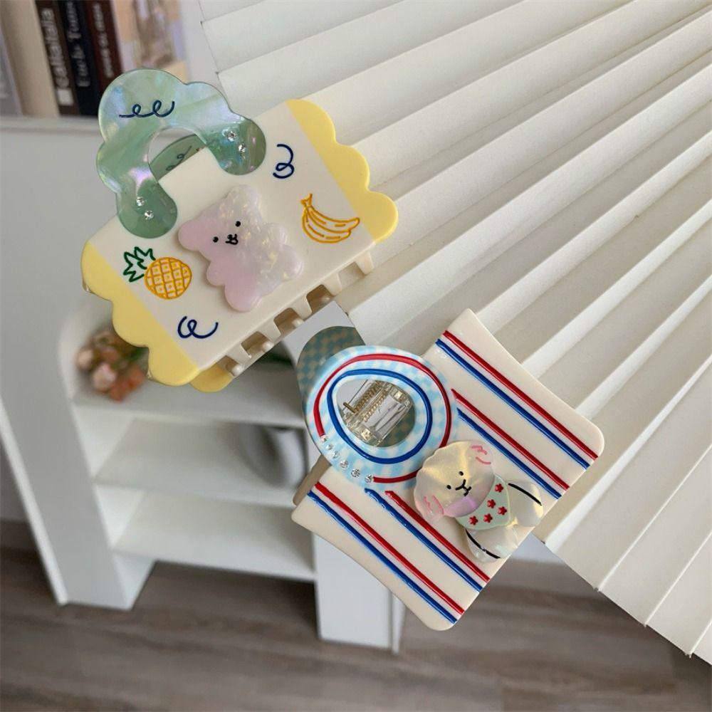 Flower Cartoon Bear Hair Clip Acetic Acid Rhinestone Hairpin Creative Acetate Hair Claw  Daily