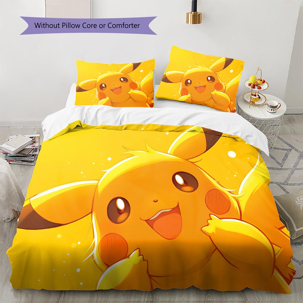 Biancheria da letto con motivo Pikachu Decorazione per la casa Regalo di compleanno (1 * copripiumino + 2 * federa, senza nucleo)