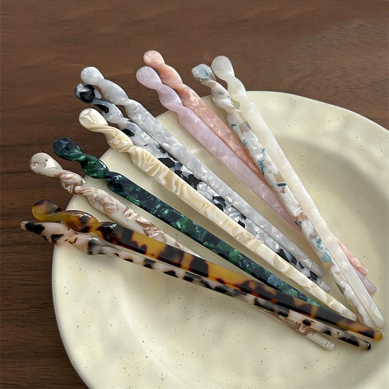 Simple One Word Long Plate Hairpin Vintage Flower Bud Hair Insert Ancient Hanfu Chopsticks Hairpin Fashion Acetate Hair Sticks