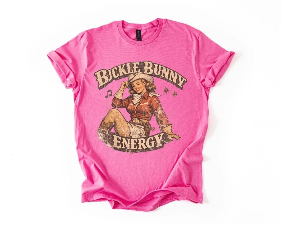 

Buckle Bunny Energy T-shirt | Vintage Cowgirl Graphic S